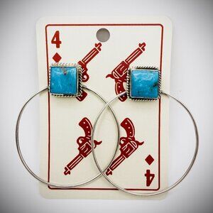 ELOUISE KEE STERLING SILVER TURQUOISE HOOP EARRINGS 2”